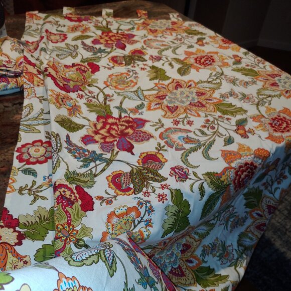 1pr Pier 1 Imports Cotton Floral Jacobean Tab Top Curtain Panels 42x80" (2) - Picture 2 of 10